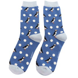 Puffins and Spots Socks, Demin, Size 3-7