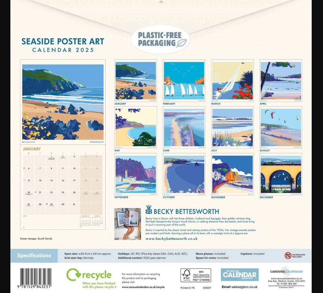 Seaside Poster Art 2025 Calander