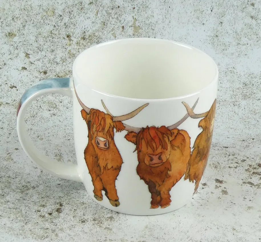 Emma Ball ‘Highland Coos’ Bone China Mug with Gift Box