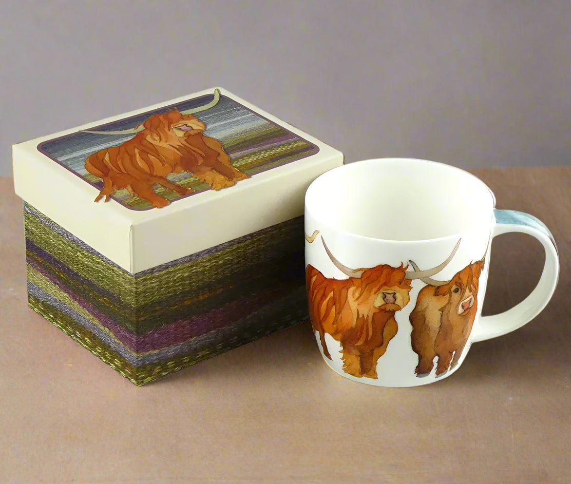 Emma Ball ‘Highland Coos’ Bone China Mug with Gift Box