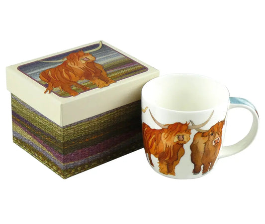 Emma Ball ‘Highland Coos’ Bone China Mug with Gift Box