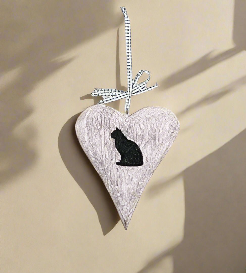 Black Cat wooden heart sign