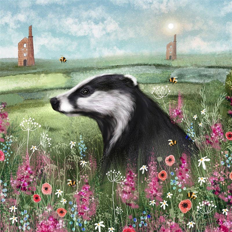 Badgers Amongst Poppies Greetings Card