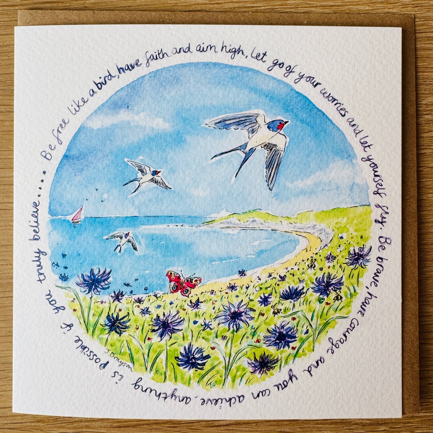 Be Free Mindful Nature Art Card by Janine Drayson