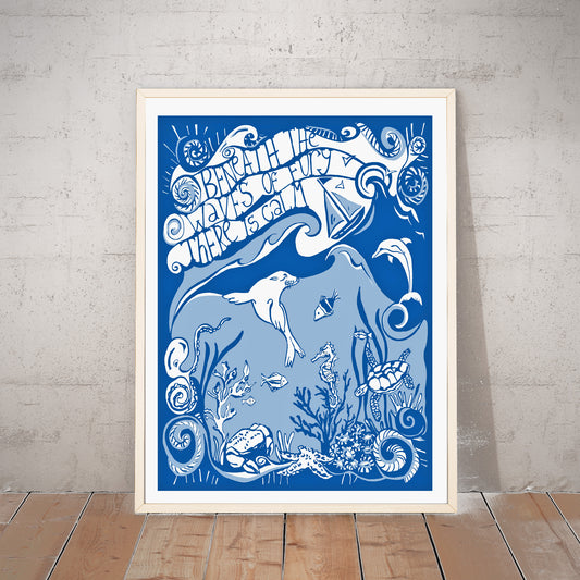 'Beneath the Waves of Fury there is Calm'  A3 Framed Art Print