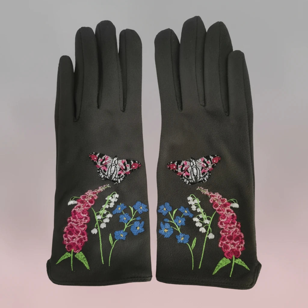 Secret Garden Embroidered Touchscreen Butterfly Gloves