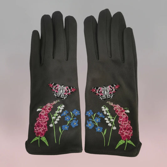 Secret Garden Embroidered Touchscreen Butterfly Gloves