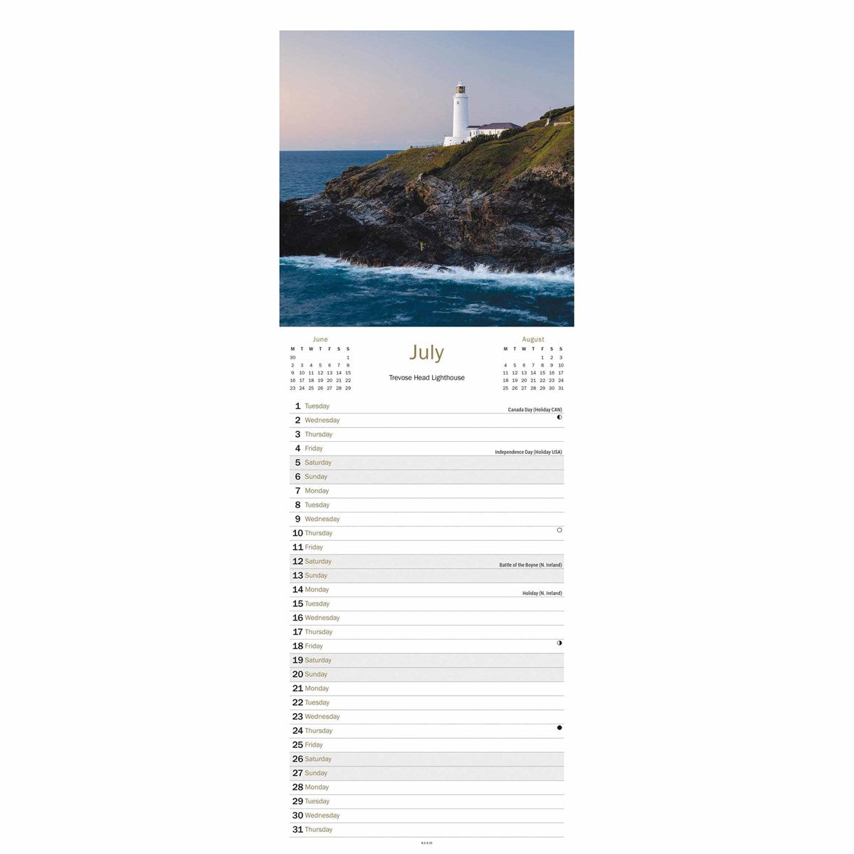 Cornish Coast Slim Calendar 2025