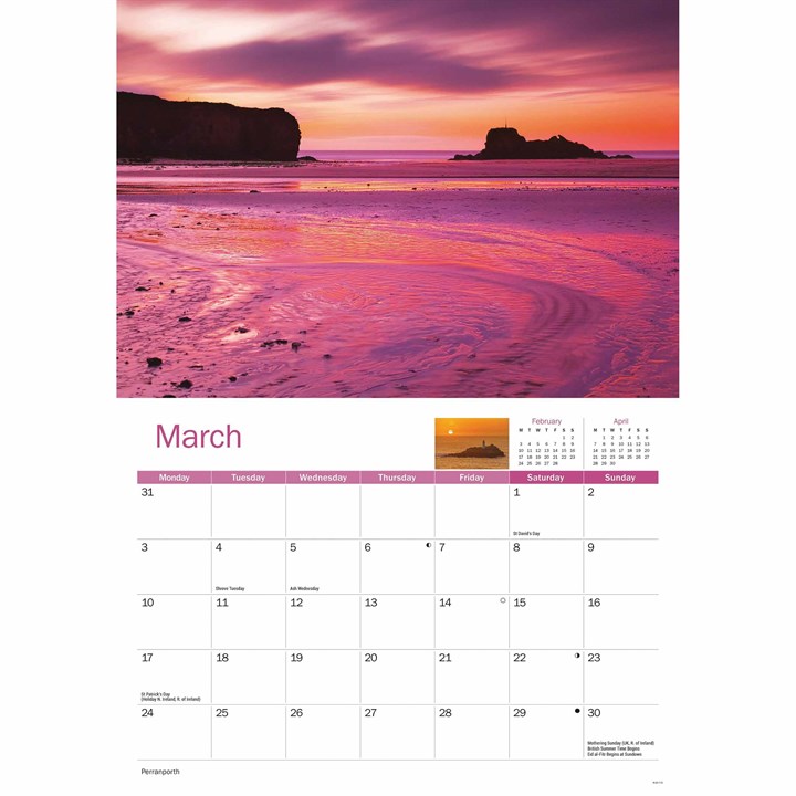 Cornish Sunsets, A4 Calendar 2025