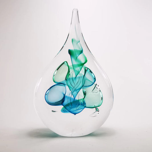 Crystal Glass Drop Paperweight - Teal