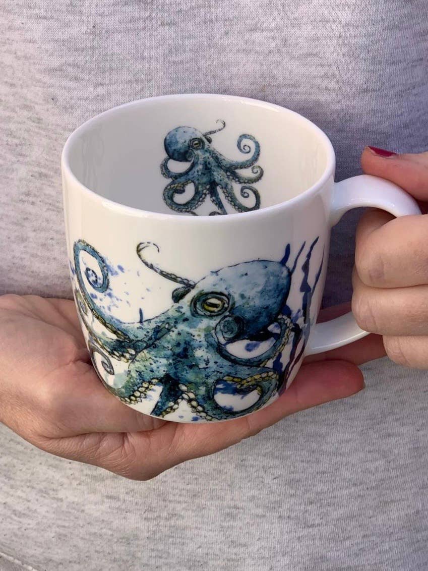 Blue Octopus Bone China Mug
