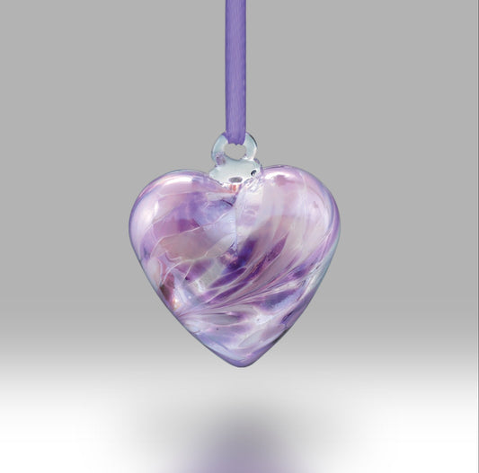 Lilac/White Special Daughter, Coloured Glass Heart -  7 cm