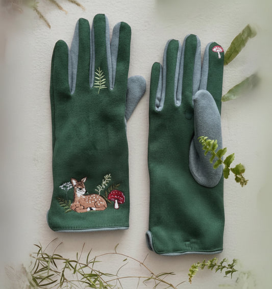Secret Garden Embroidered Touchscreen Deer Gloves