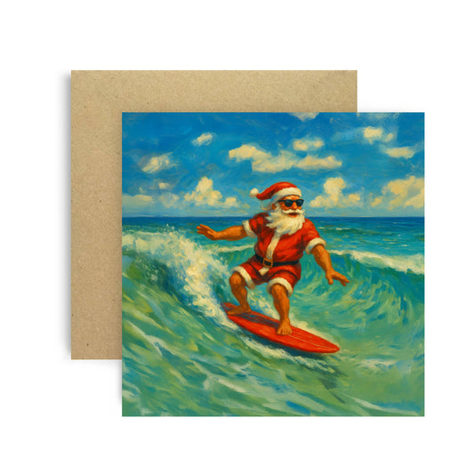 Santa Claus Surfing Christmas Card - Funny Festive Beach