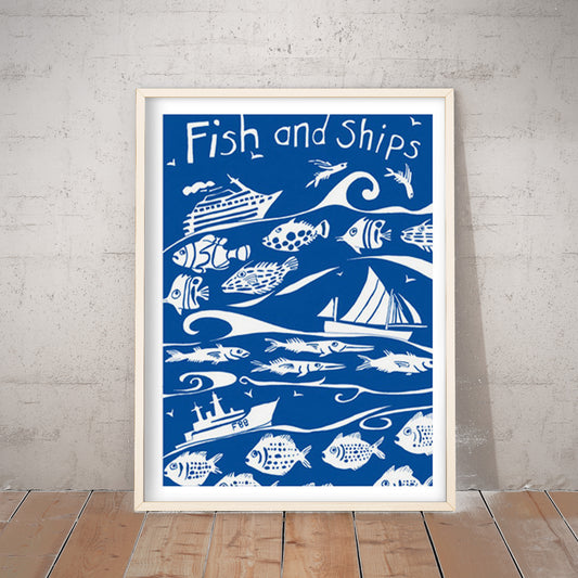 'Fish and Ships' A3 Framed Art Print