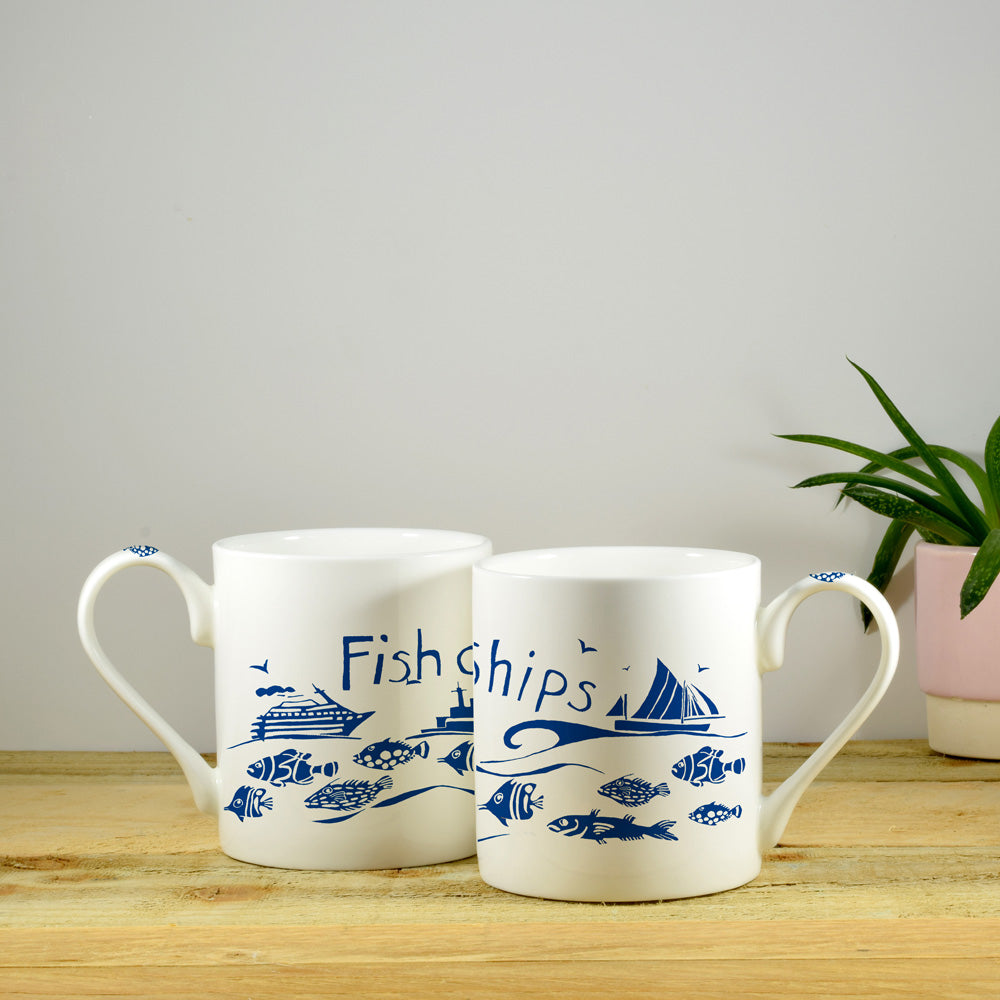 'Fish and Ships' Fine Bone China Mug