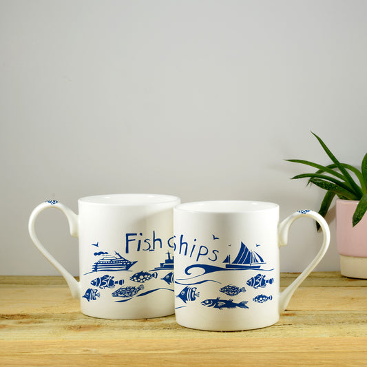 'Fish and Ships' Fine Bone China Mug