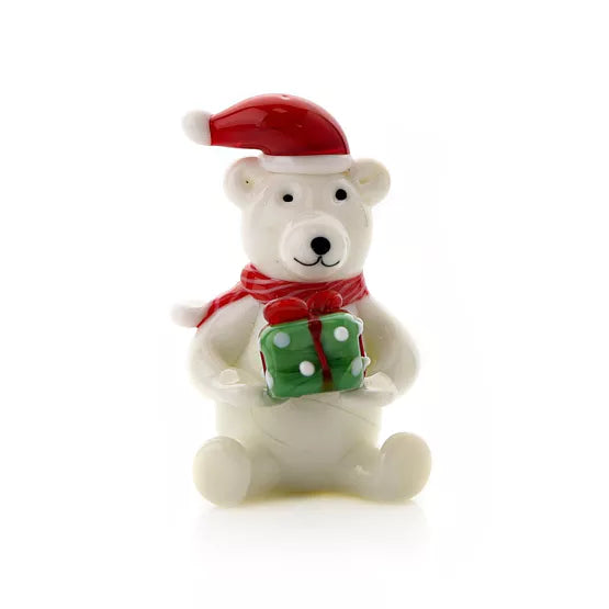 Objets d'Art Glass Christmas Polar Bear Figurine, Boxed