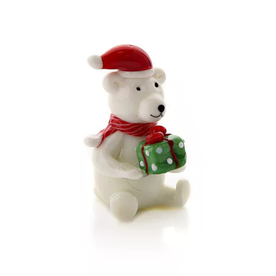 Objets d'Art Glass Christmas Polar Bear Figurine, Boxed