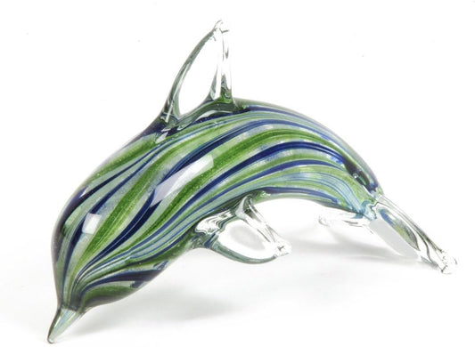 Objets D’Art Glass Green & Blue Dolphin
