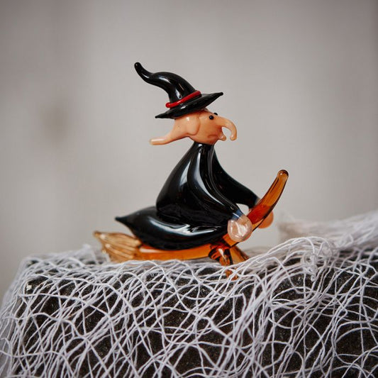 Glass Halloween Witch on Broom