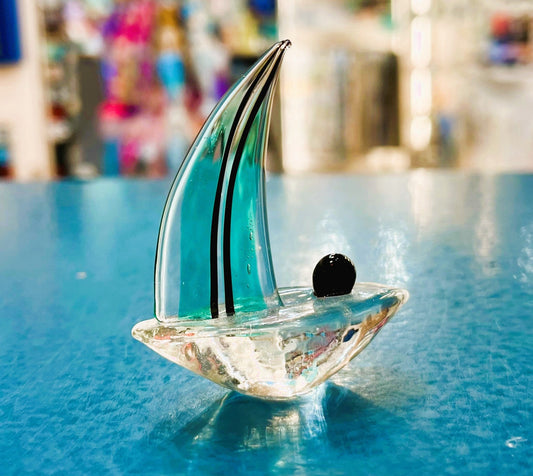 Mini Turquoise Glass Boat