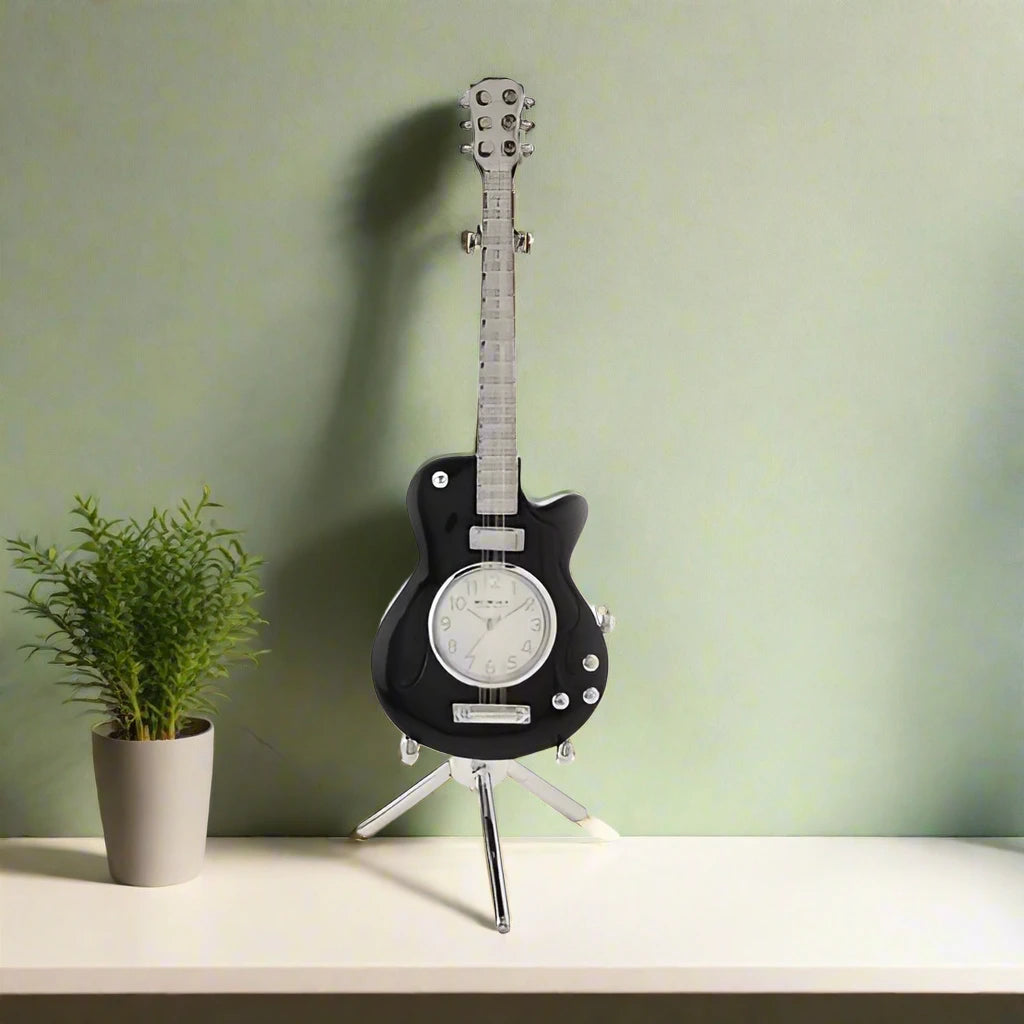 Black Guitar Miniature Clock