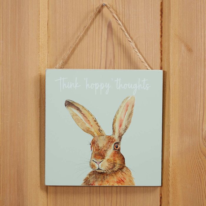 'Think Hoppy Thoughts' Hare Humour Plaque