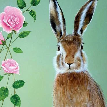 'Hare and Roses' Greetings Card