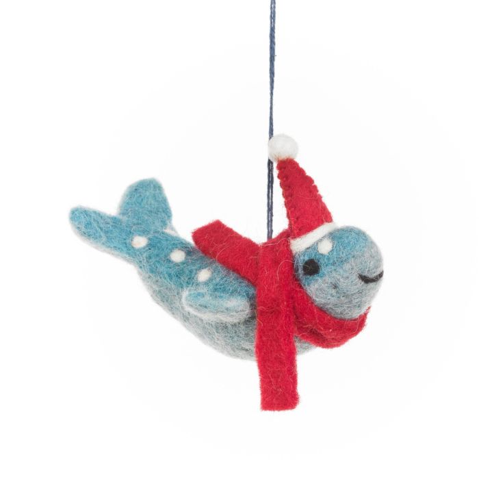 Handmade Hanging Felt Christmas Humpback Whale, 100% Wool
