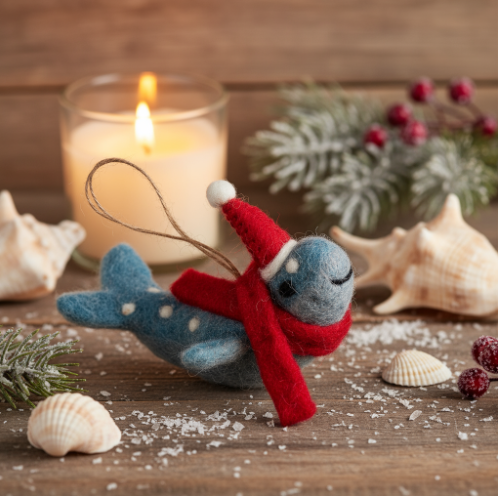 Handmade Hanging Felt Christmas Humpback Whale, 100% Wool