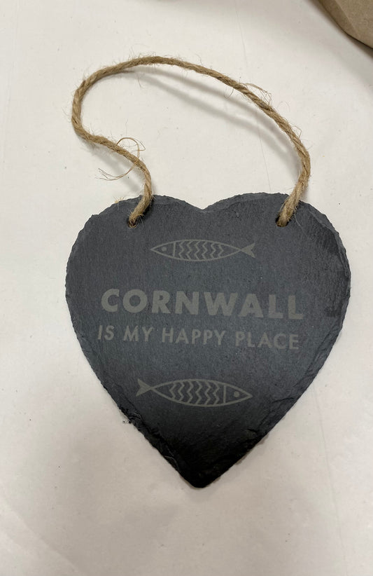 ‘Cornwall is my happy place’ Slate Hanging Heart