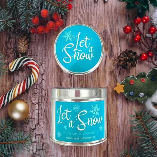 Let it Snow, Mistletoe and Snowberry, Scented Soy Wax Candle in Tin