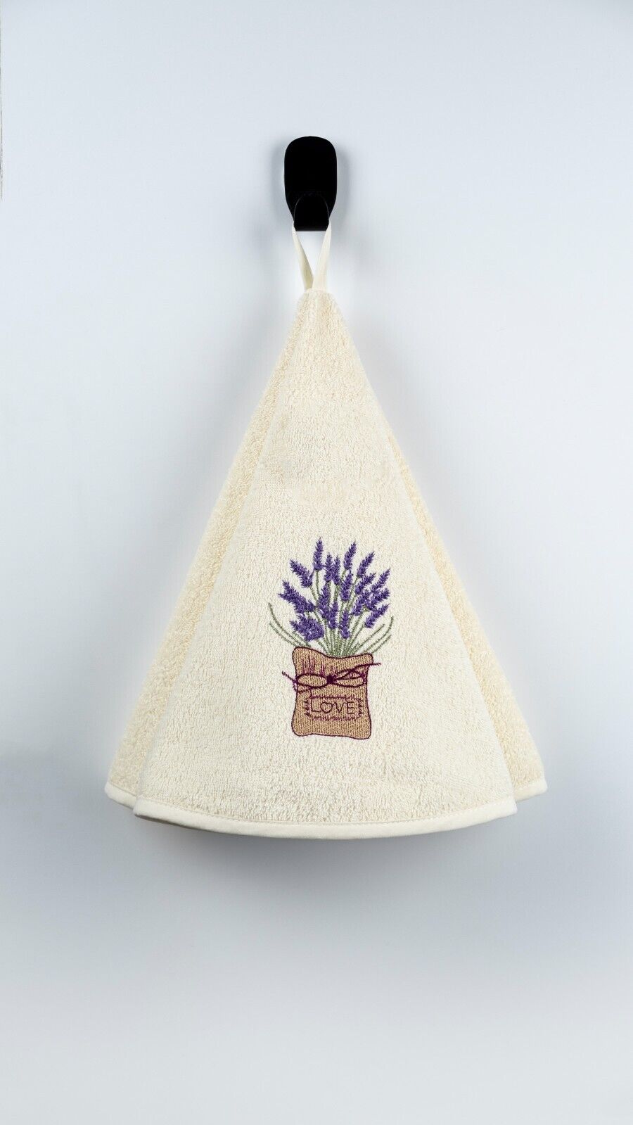 Circular Hand Towel with Embroidered Lavender Pouch