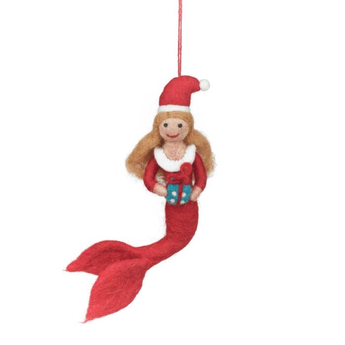 Handmade Hanging Felt Christmas Mermaid, 100% Wool