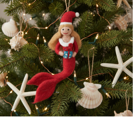 Handmade Hanging Felt Christmas Mermaid, 100% Wool