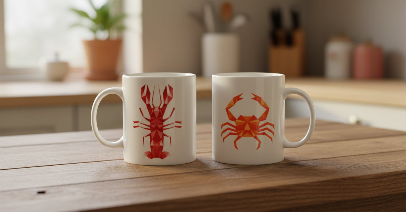 Lobster and Crab Design Bone China Mug Set
