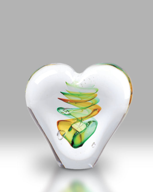 Passion Glass Heart Paperweight - Gold/Green