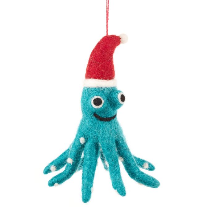 Handmade Hanging Felt Christmas Octopus, 100% Wool