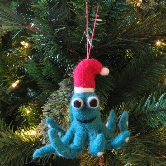 Handmade Hanging Felt Christmas Octopus, 100% Wool