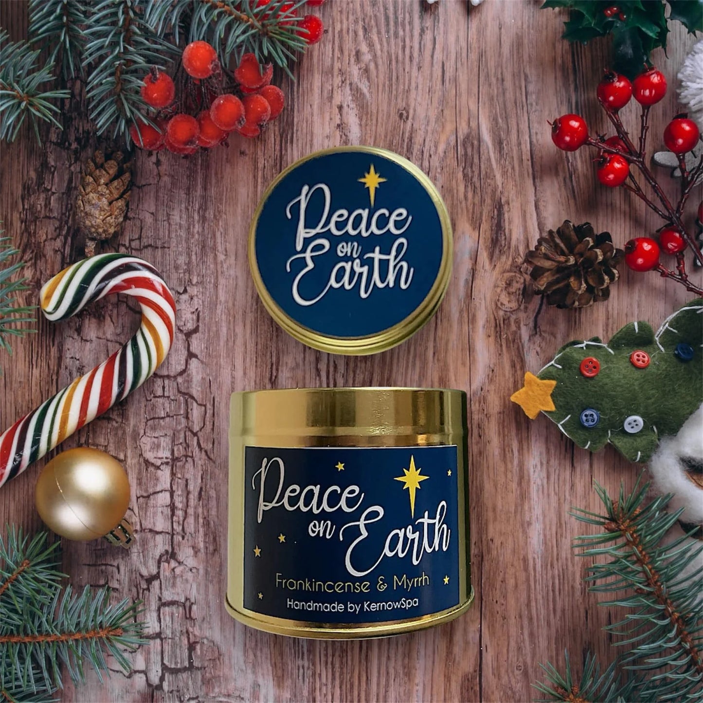 Peace on Earth, Frankincense and Myrrh, Scented Soy Wax Candle in Tin