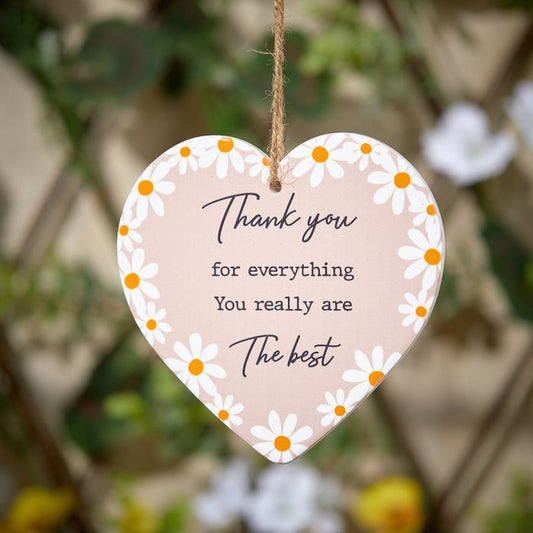 'Thank You For Everything....' Pink Daisy Hanging Heart