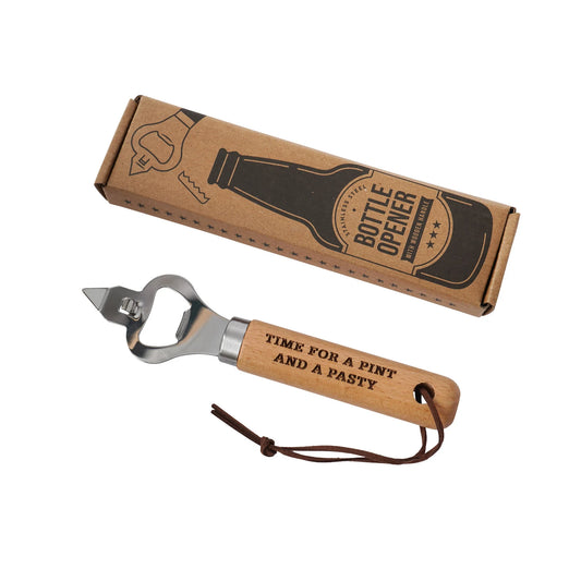 'Time for a Pint and a Pasty' Oak Handled Bottle Opener