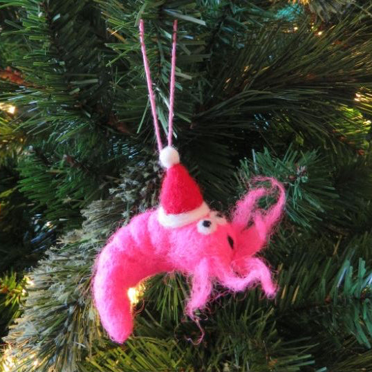 Handmade Hanging Felt Christmas Prawn, 100% Wool