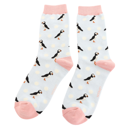 Puffins and Spots Socks, Sky, Size 3-7