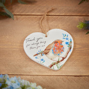 'Thank you for always being there for me' Robin Hanging Ceramic Heart