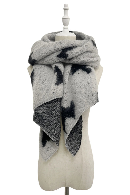 Scottie Dog Reversible Cotton Tassel Scarf, Grey