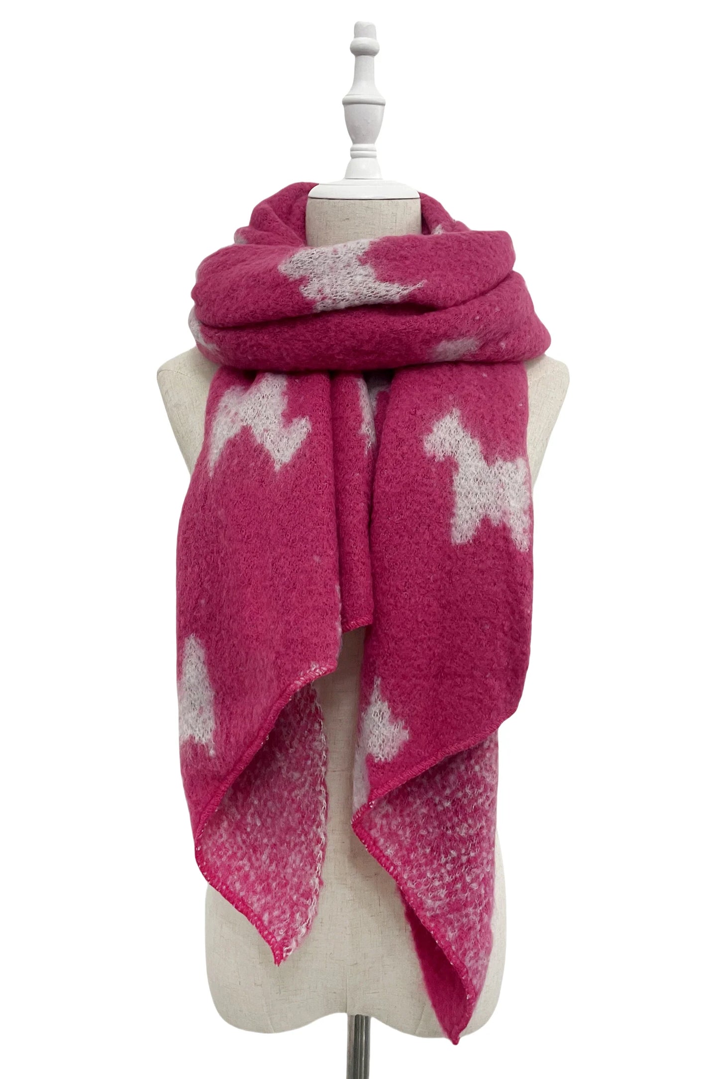 Scottie Dog Reversible Cotton Tassel Scarf, Fuchsia Pink