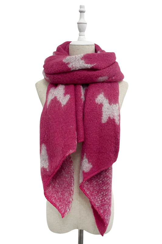 Scottie Dog Reversible Cotton Tassel Scarf, Fuchsia Pink