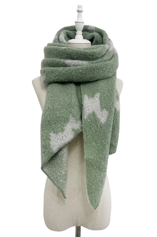 Scottie Dog Reversible Cotton Tassel Scarf, Green